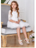 Elbow Sleeves Ivory Lace Tulle Minimalist Flower Girl Dress Elbow Sleeves Ivory Lace Tulle Minimalist Flower Girl Dress